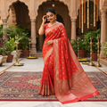 TOMATO  RED BANARASI SILK SAREE