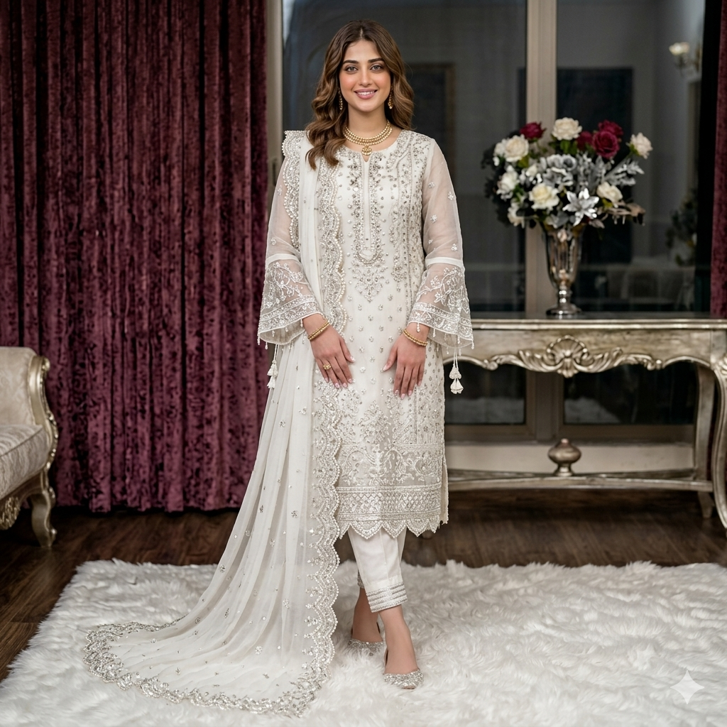 PEARL WHITE ELEGANT SHARARA