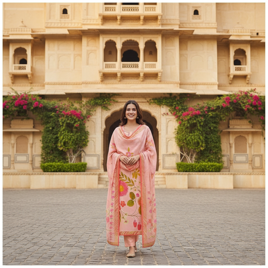 BLUSH PEACH CREPE KURTI SET