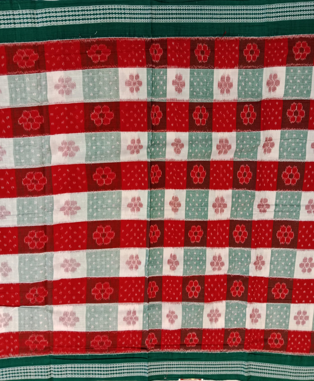 RED AND WHITE STRIPED SAMBALPURI HANDLOOM COTTON SAREE
