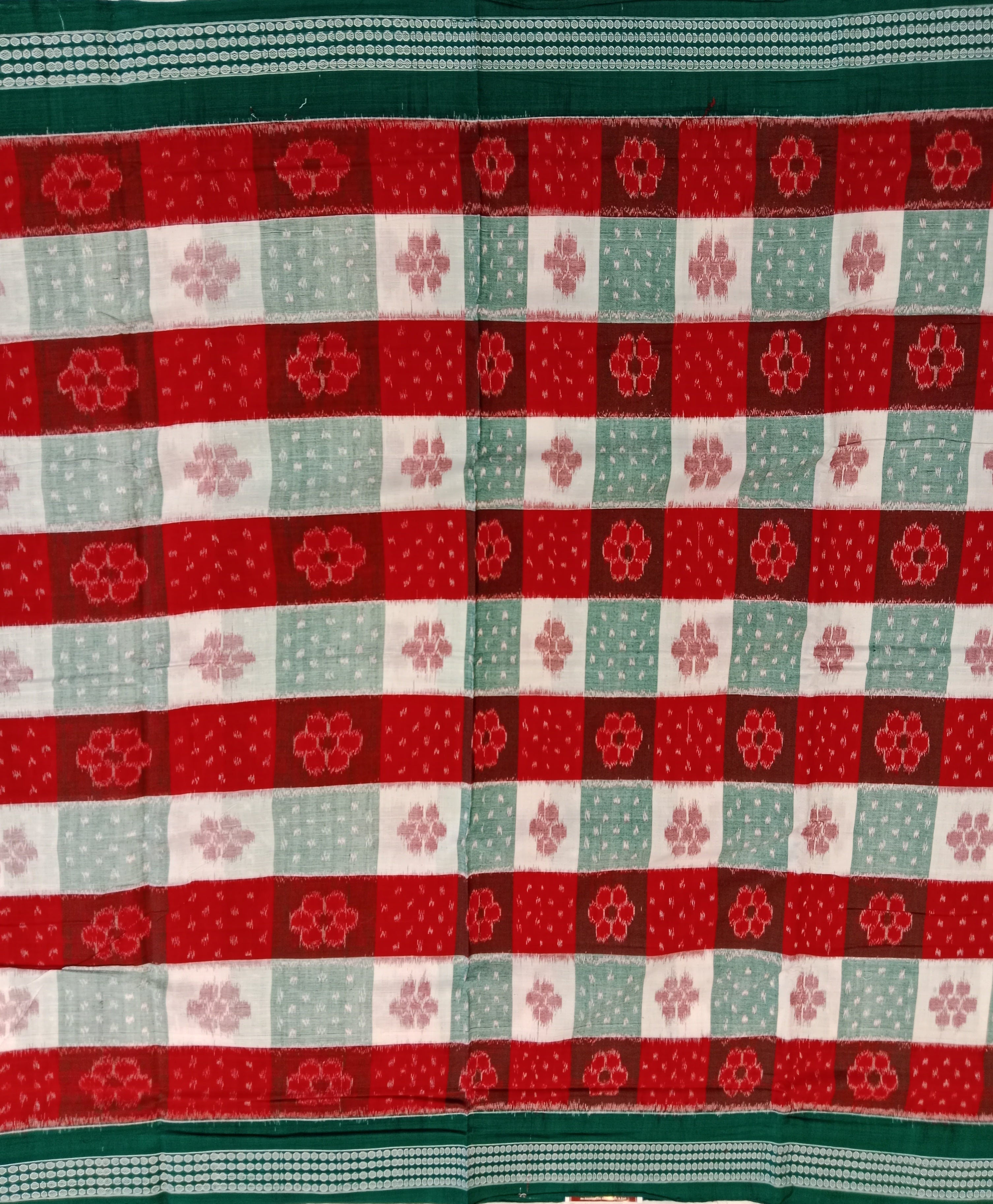 RED AND WHITE STRIPED SAMBALPURI HANDLOOM COTTON SAREE