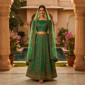 EMERALD GREEN LEHENGA WITH GOLD ZARI+THE SHEER DUPPATA