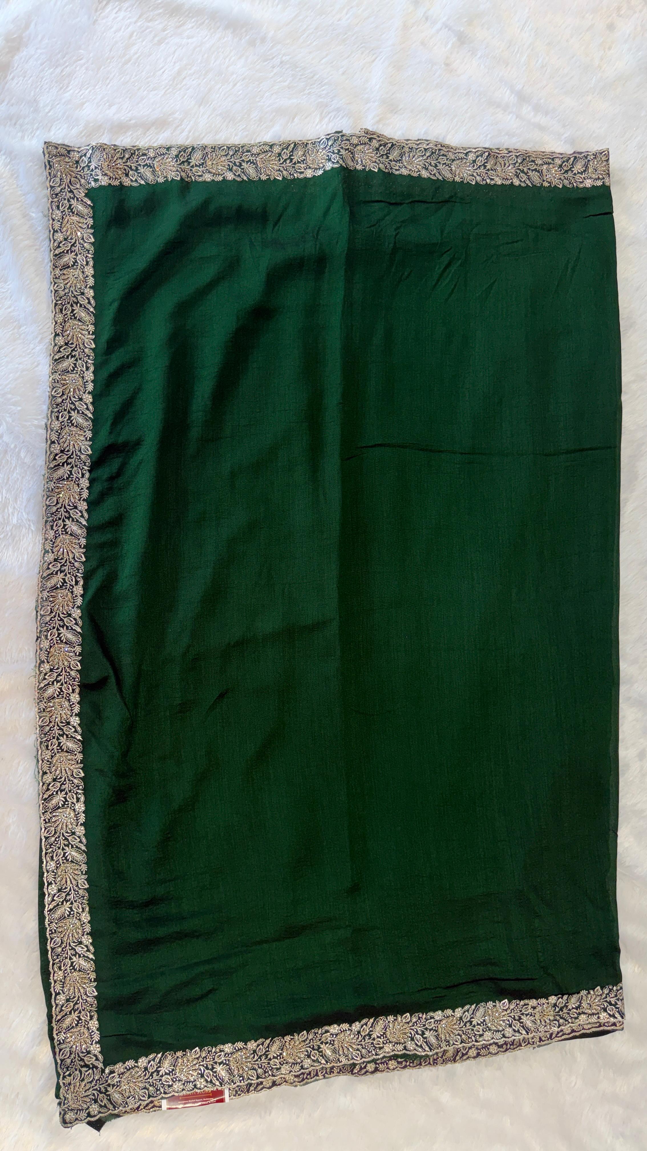 EMERALD GREEN SILK SAREE WITH HEAVY GOLD ZARI BORDER