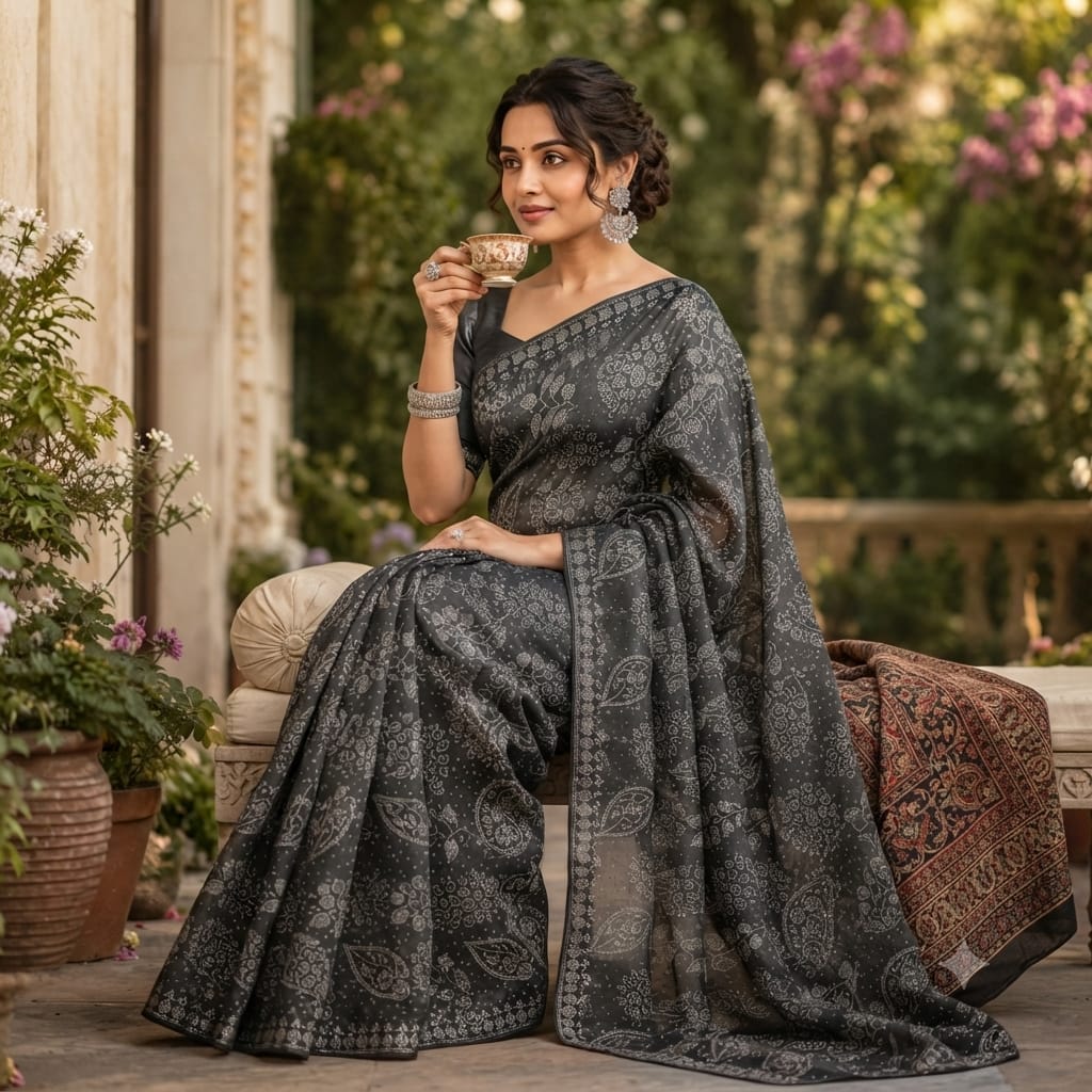 CHARCOAL GREY SAREE
