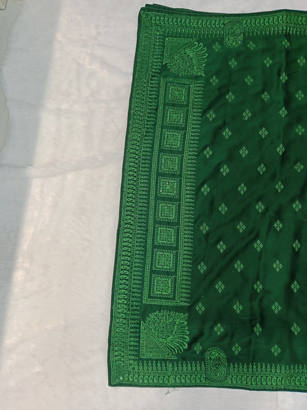 BOTTLE GREEN COTTON SAREE