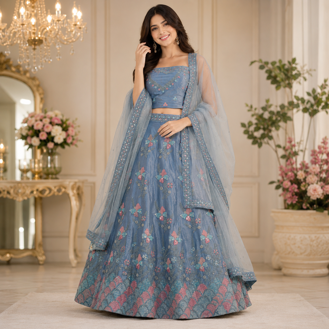 DUSTY BLUE  QUEENS CHOICE LEHENGA