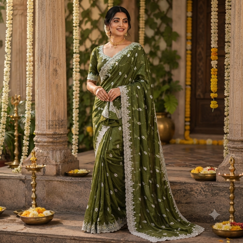 BOTTLE GREEN SAREE