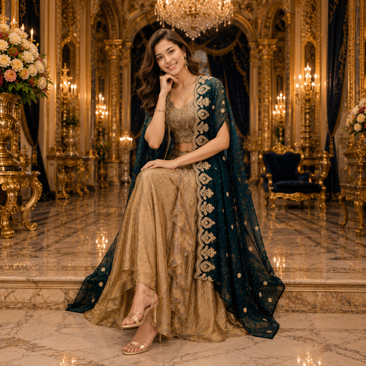 PETROL BLUE AMBER SHARARA