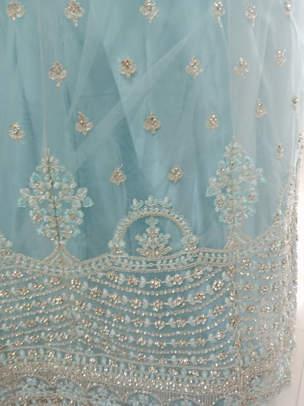 ICE BLUE LEHENGA WITH SILVER ZARDOZI WORK