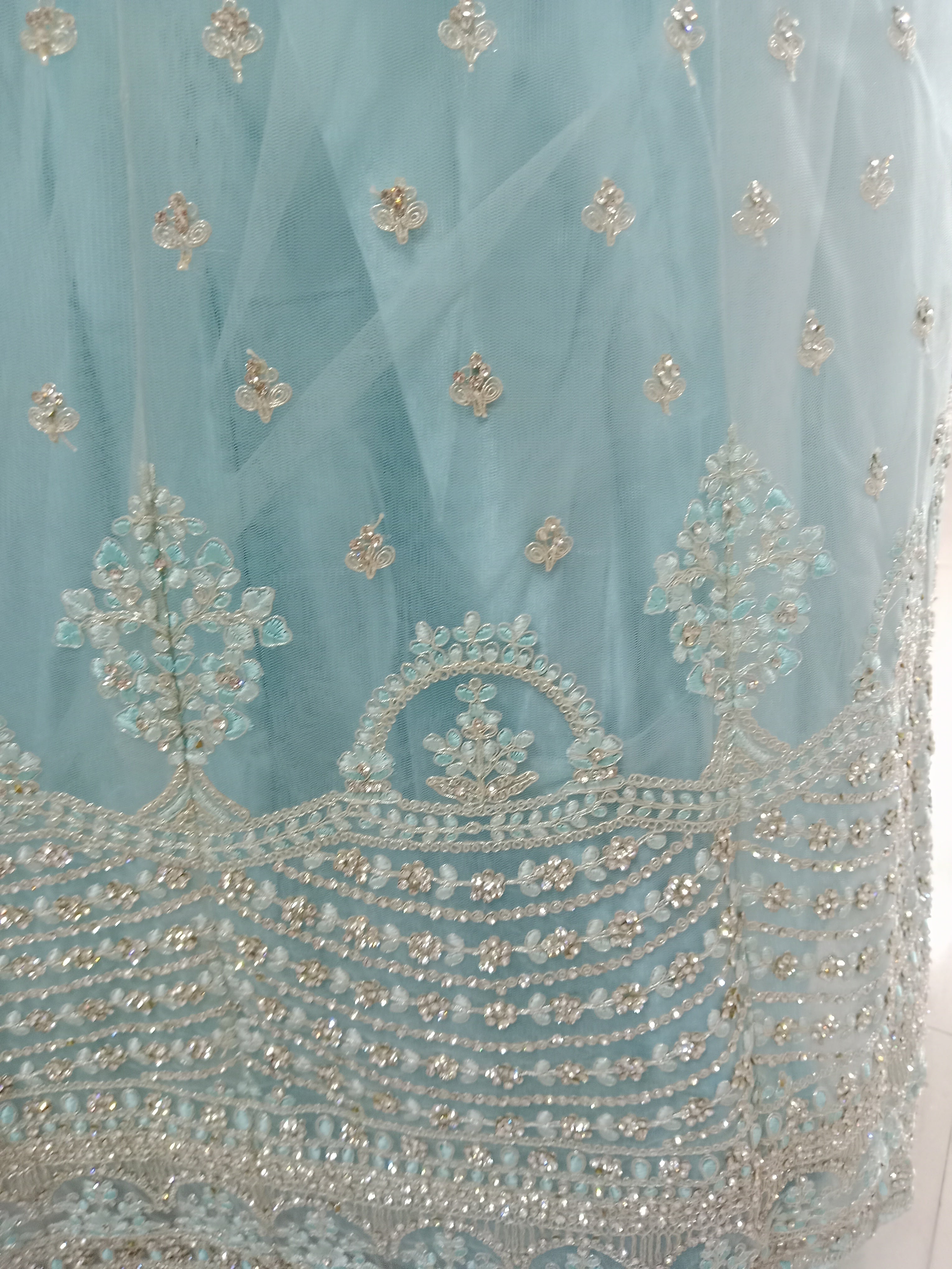 ICE BLUE LEHENGA WITH SILVER ZARDOZI WORK