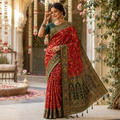 SINDOORI RED BOTTLE GREEN BANARASI SILK SAREE