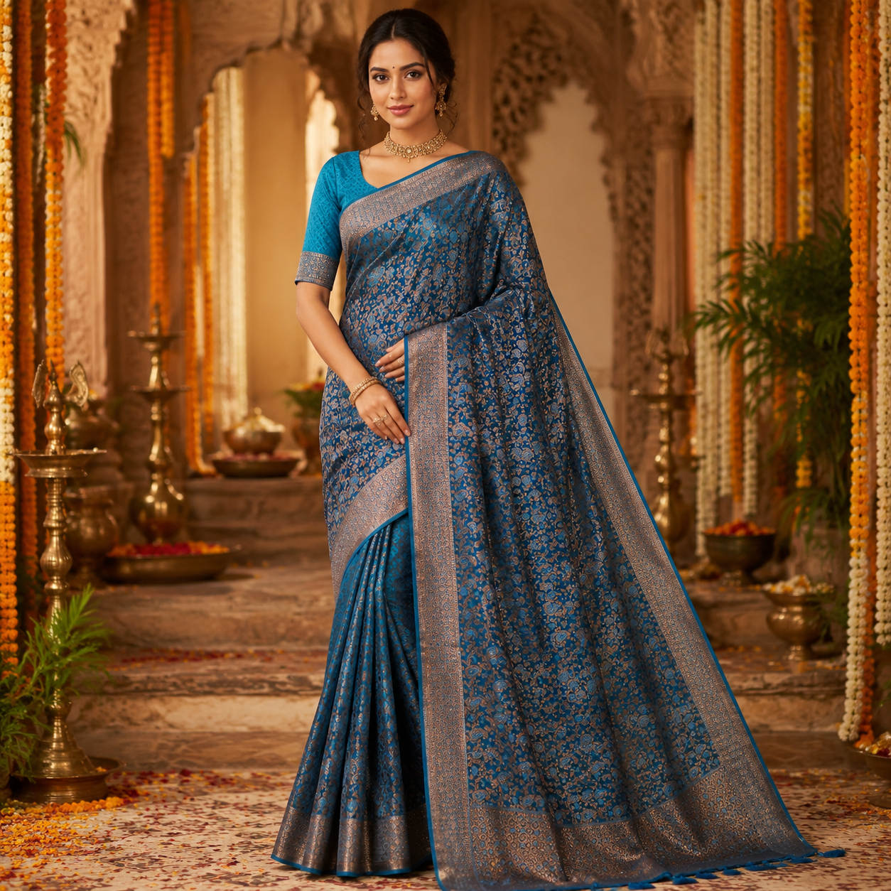 PEACOCK BLUE BANARASI SILK SAREE