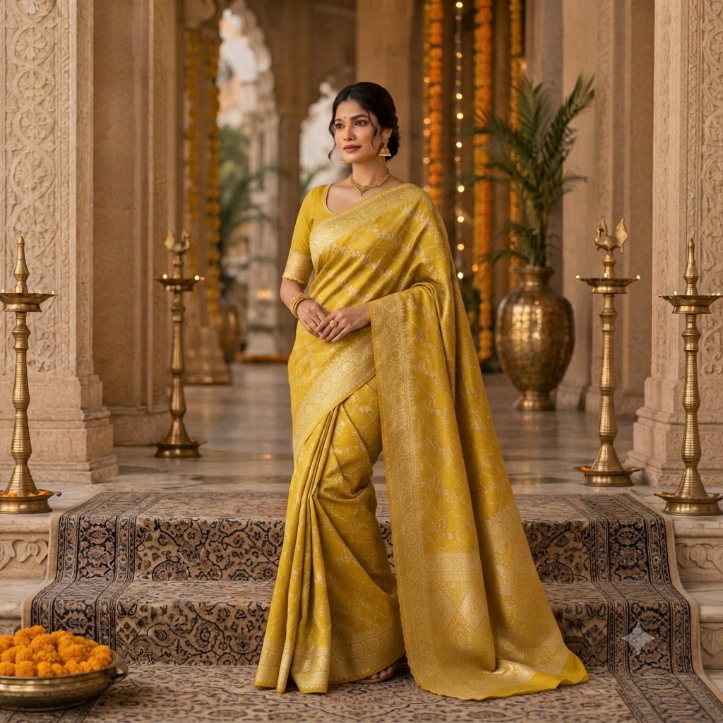 MUSTARD YELLOW BANARASI SILK SAREE