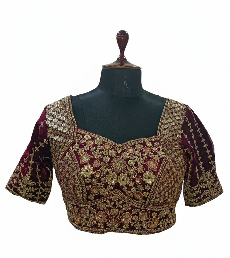 WINE PEACOCK WORK LEHENGA