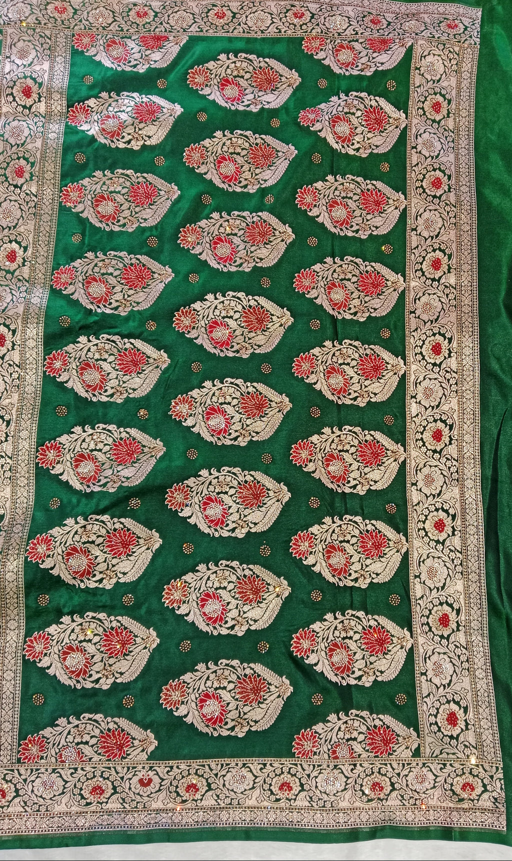 BOTTLE  GREEN BANARASI SILK SAREE