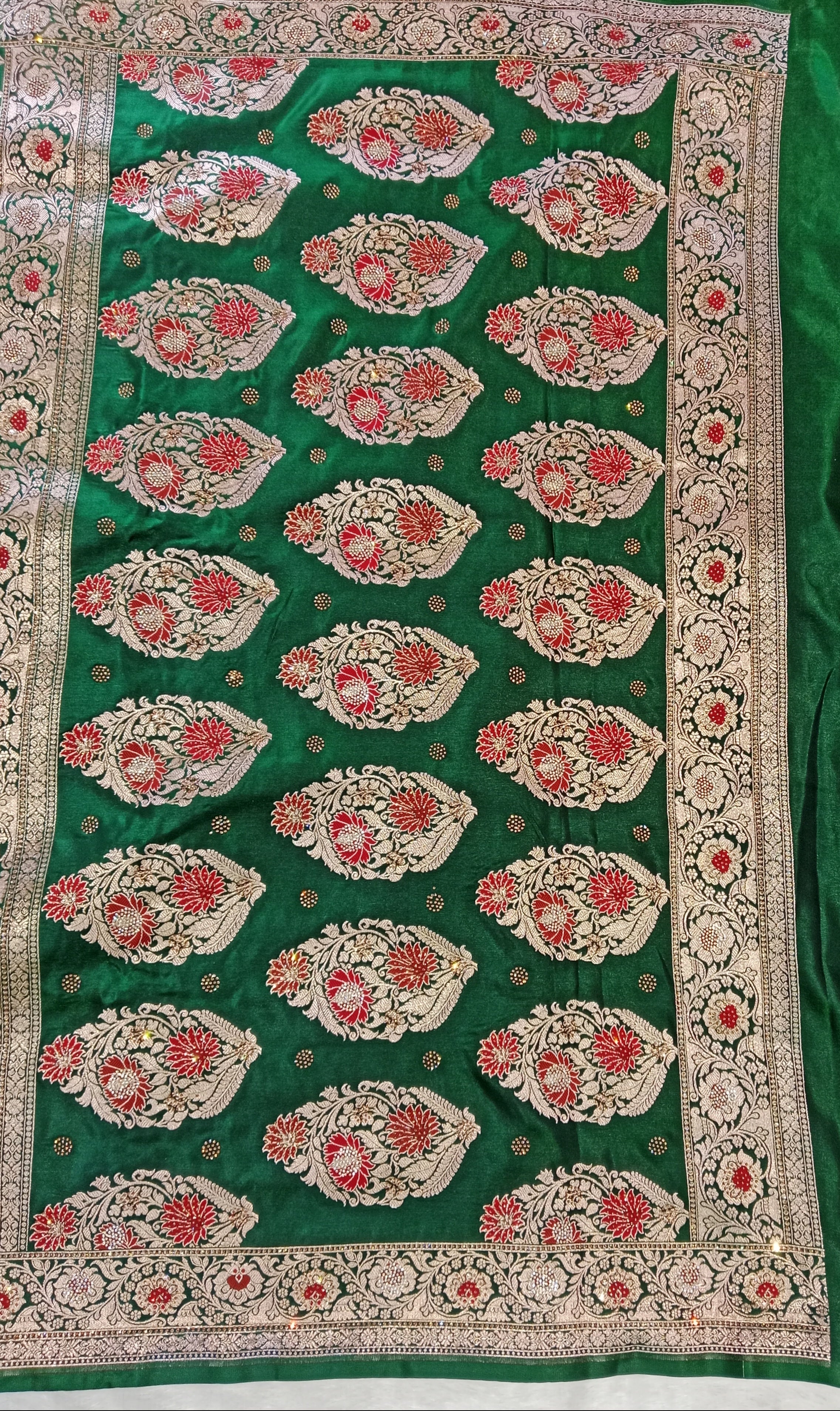 BOTTLE  GREEN BANARASI SILK SAREE