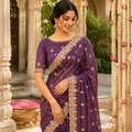 PLUM/WINE PURPLE ORGANZA TISSUE SAREE