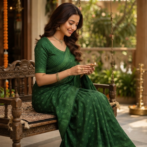 BOTTLE GREEN COTTON SAREE