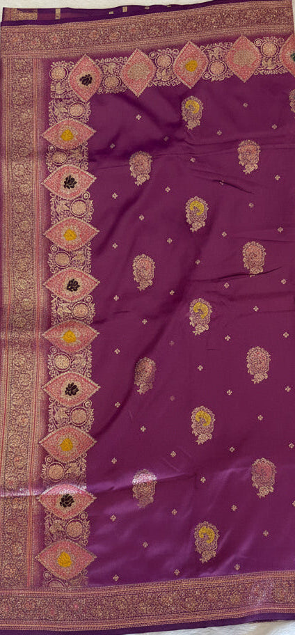 DEEP JAMUNI PURPLE BANARASI SILK SAREE WITH GOLD BUTTAS