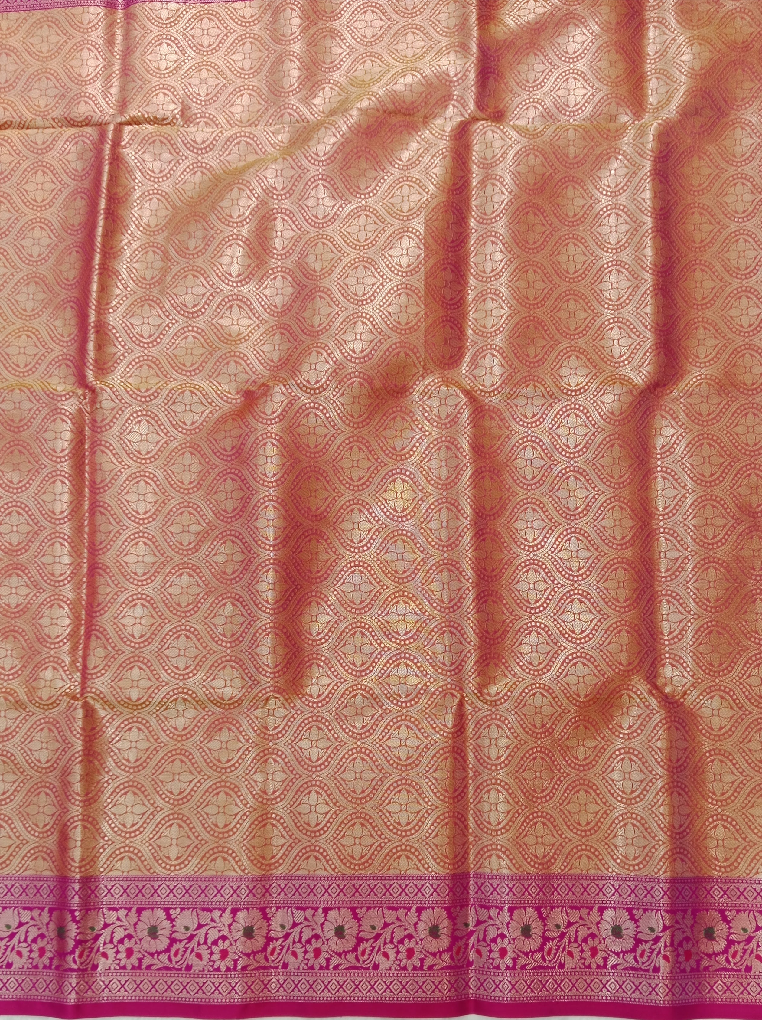 PEACH - CORAL BANARASI SILK SAREE WITH MAGENTA ZARI BORDER