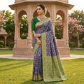 ROYAL BLUE BANARASI SILK SAREE WITH CONTRAST EMERALD GREEN