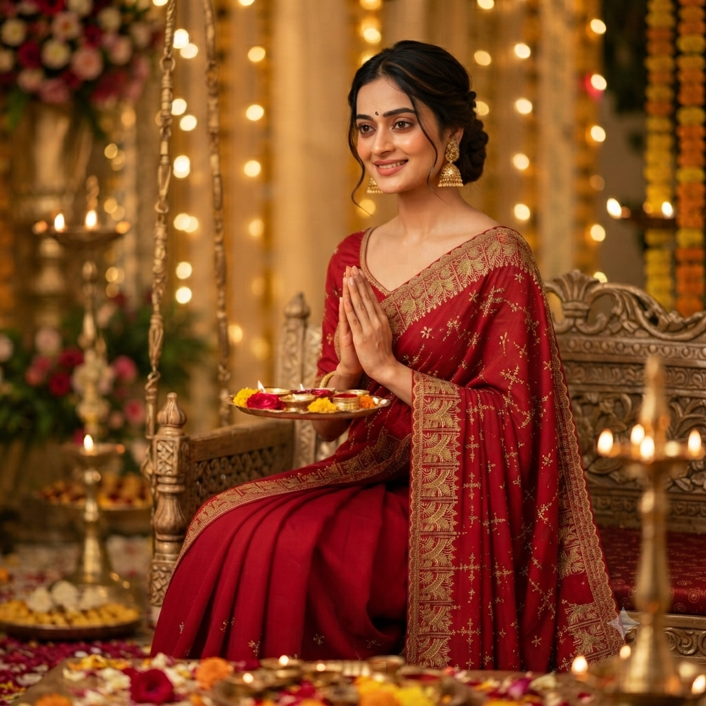 RED GEORGETTE SAREE WITH GOLD ZARI+ SEQUIN EMBROIDERY