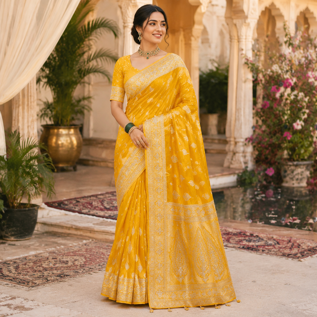 SUNSHINE YELLOW BANARASI SILK SAREE