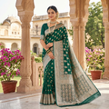 BOTTLE GREEN BANARASI SILK SAREE WITH SILVER ZARI