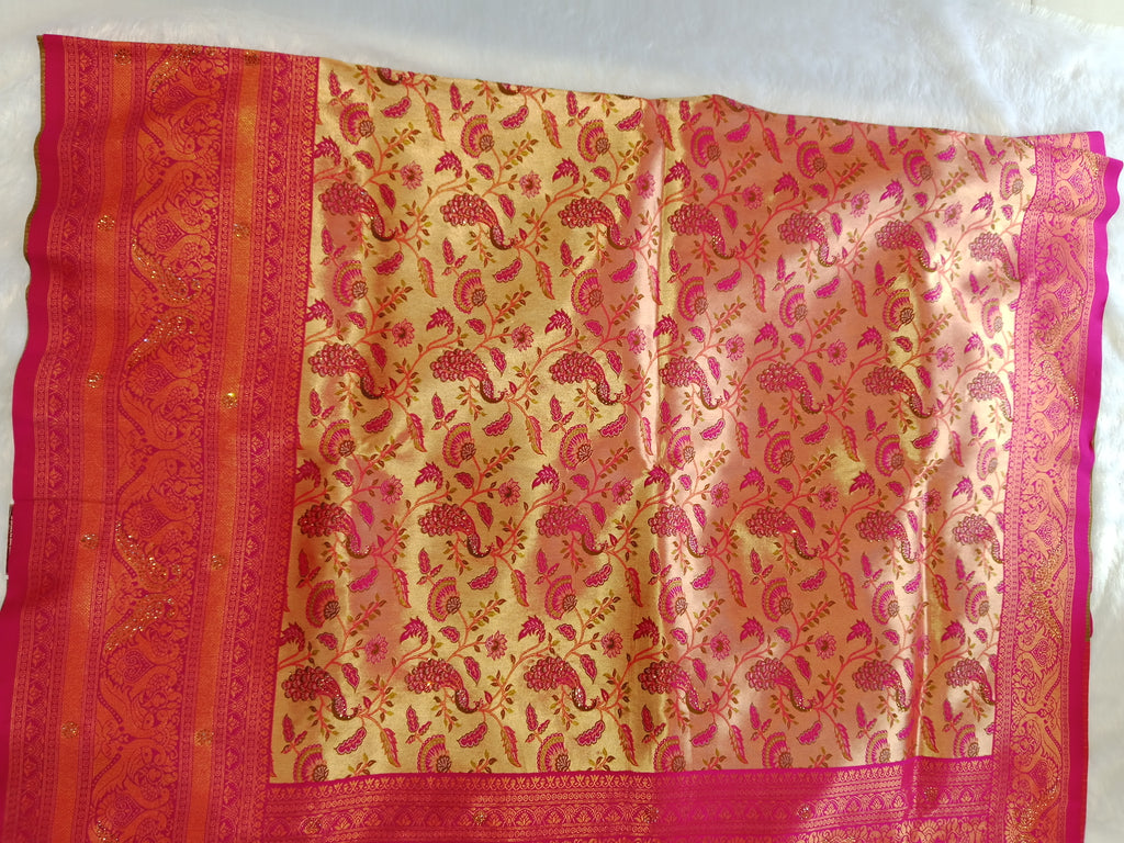 MUSTARD GOLD  PINK BANARASI SILK SAREE