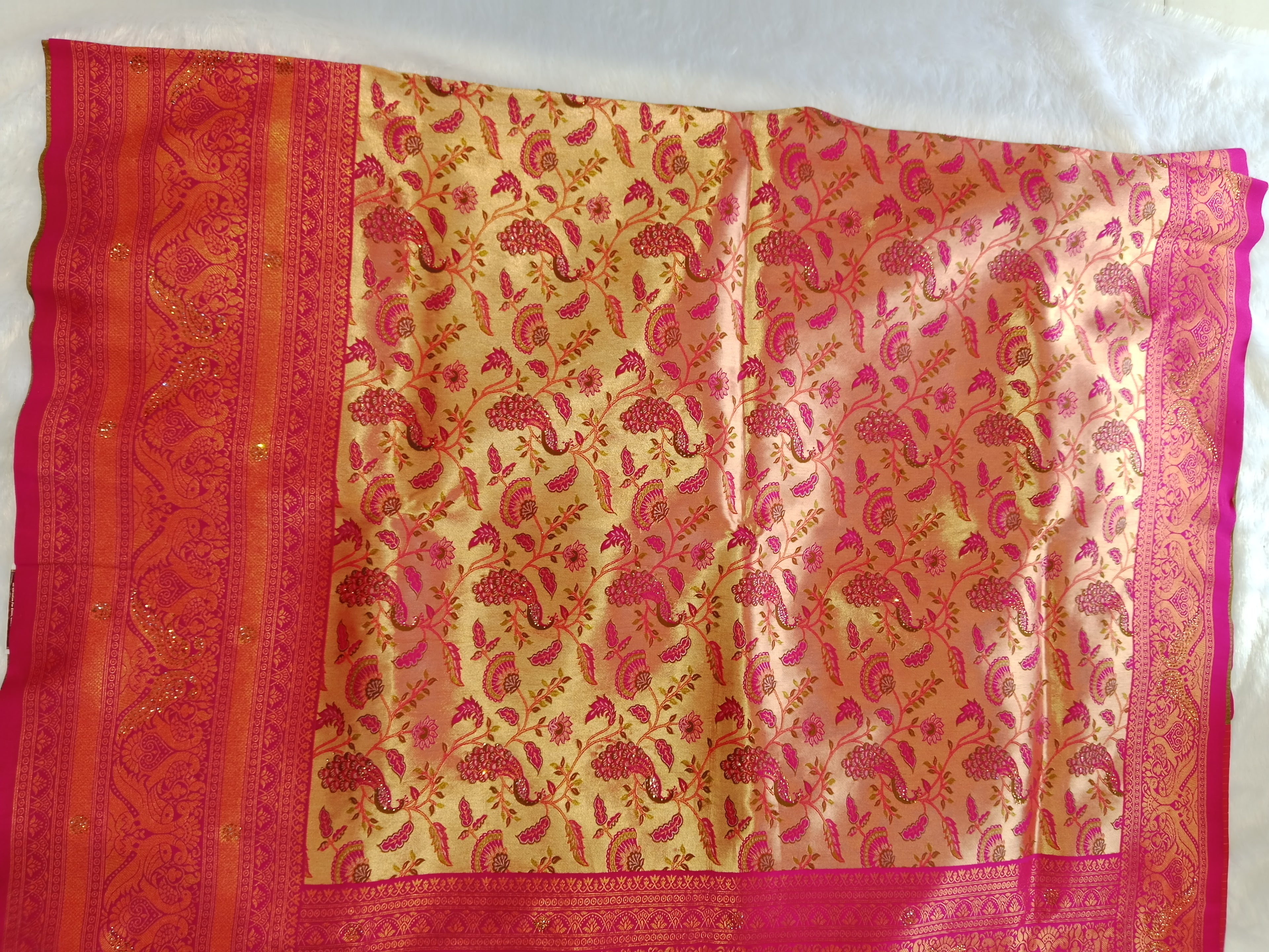 MUSTARD GOLD  PINK BANARASI SILK SAREE