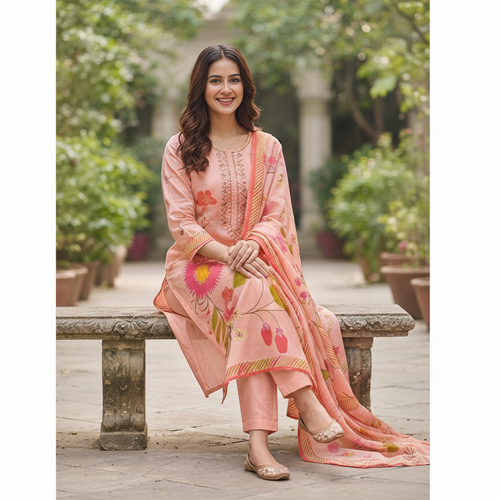 BLUSH PEACH CREPE KURTI SET