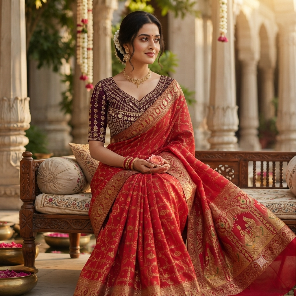 LAAL  ANTIQUE GOLD BRIDAL BANARASI SAREE