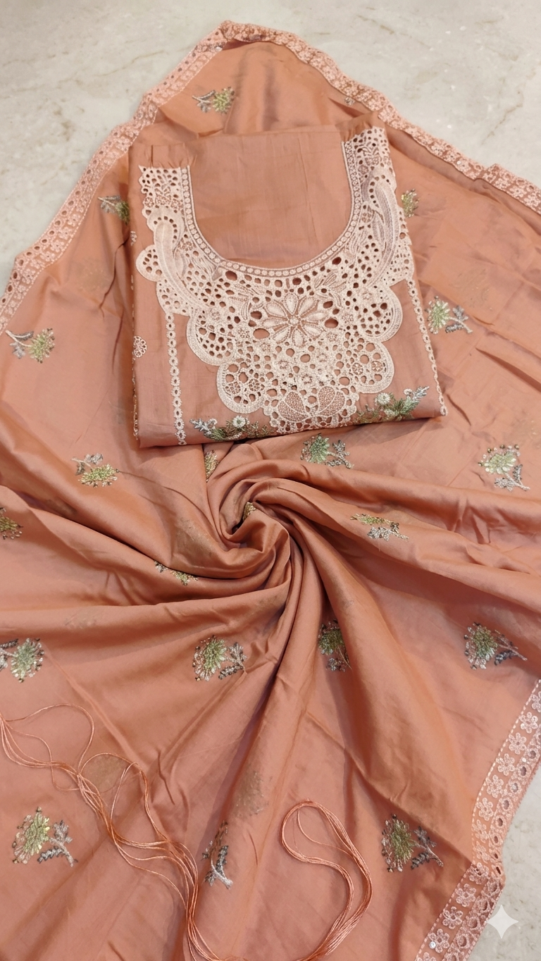 DUSTY PEACH EMBROIDERED DRESS MATERIAL
