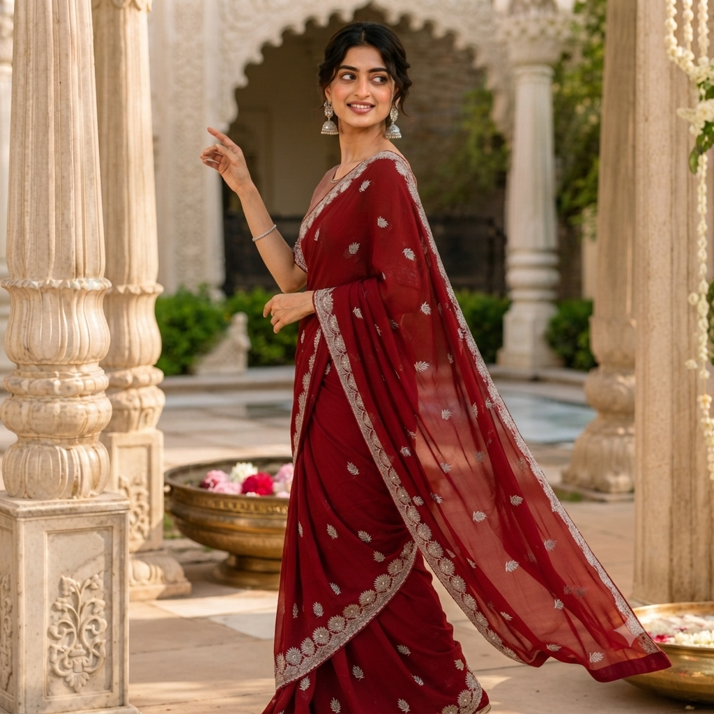 MAROON GEORGETTE/CHIFFON SAREE