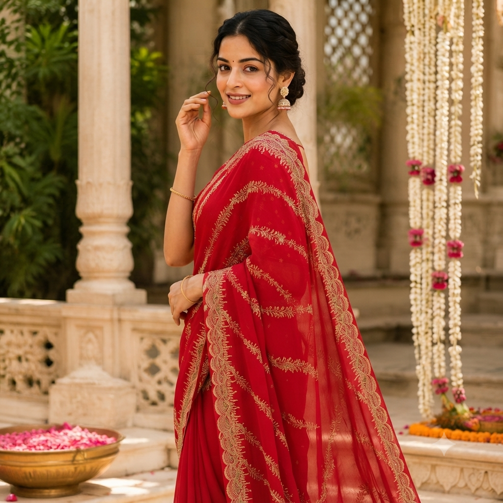 RED EMBROIDERED SAREE
