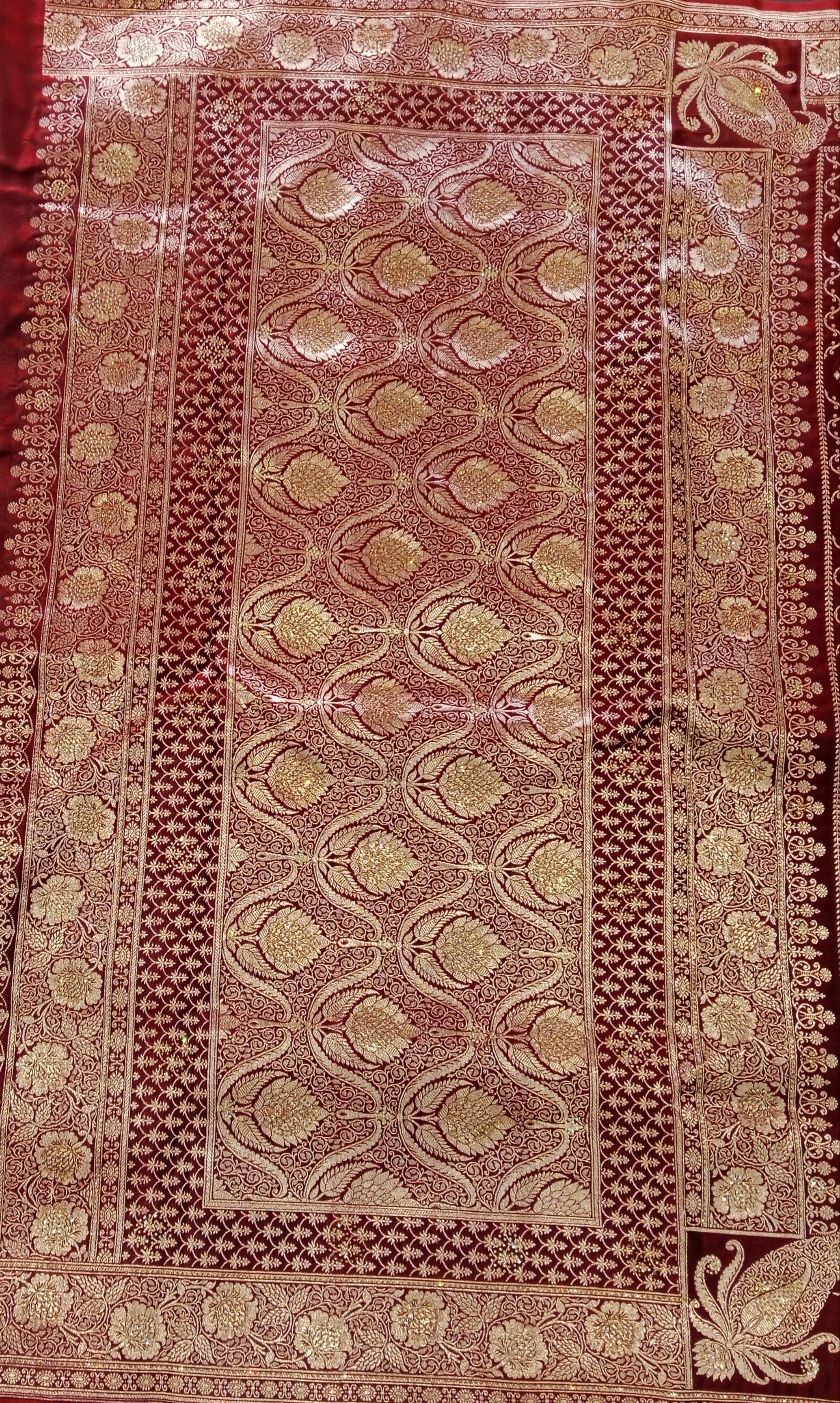 WINE  MAROON BANDHANI BANARASI SILK SAREE