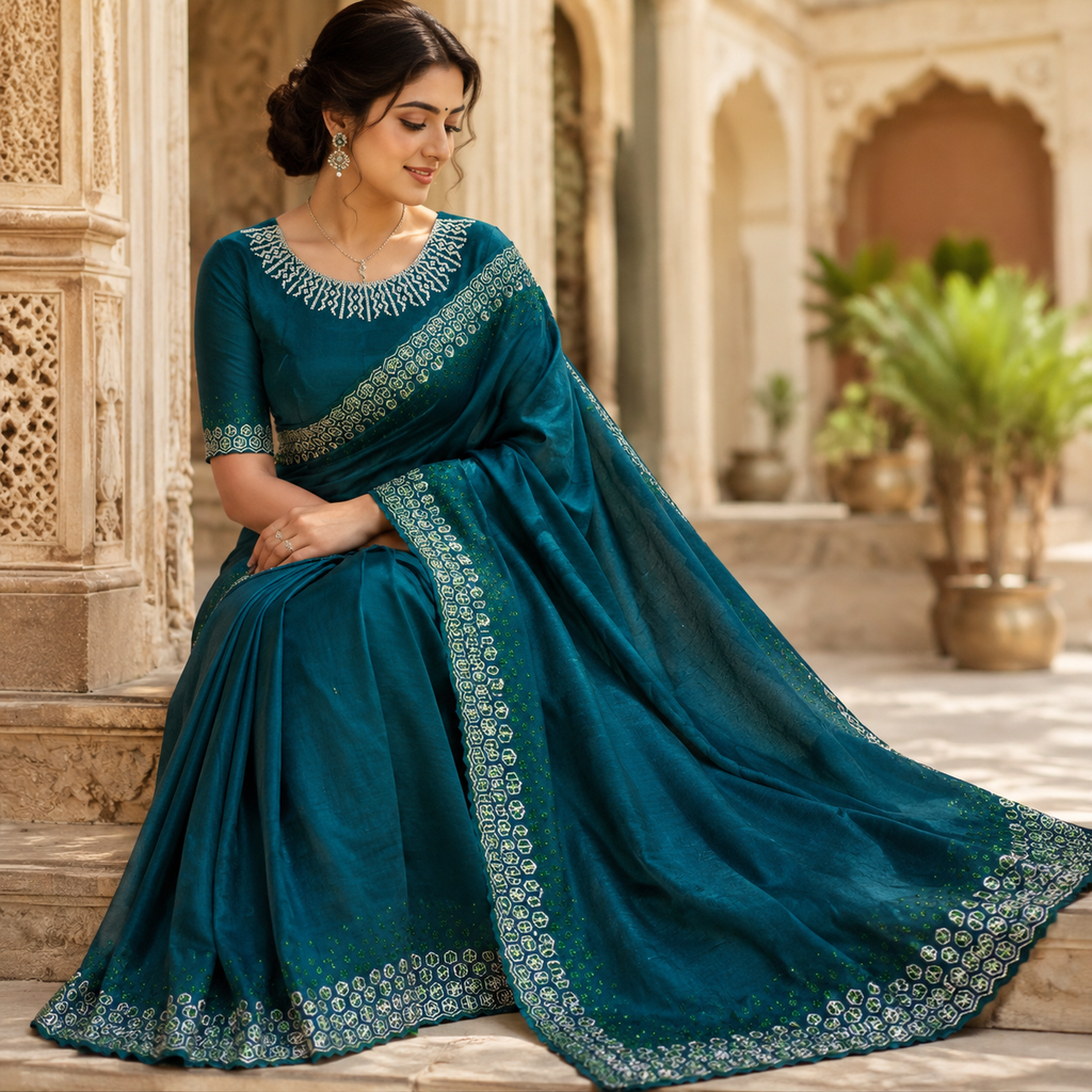 TEAL GEORGETTE SAREE