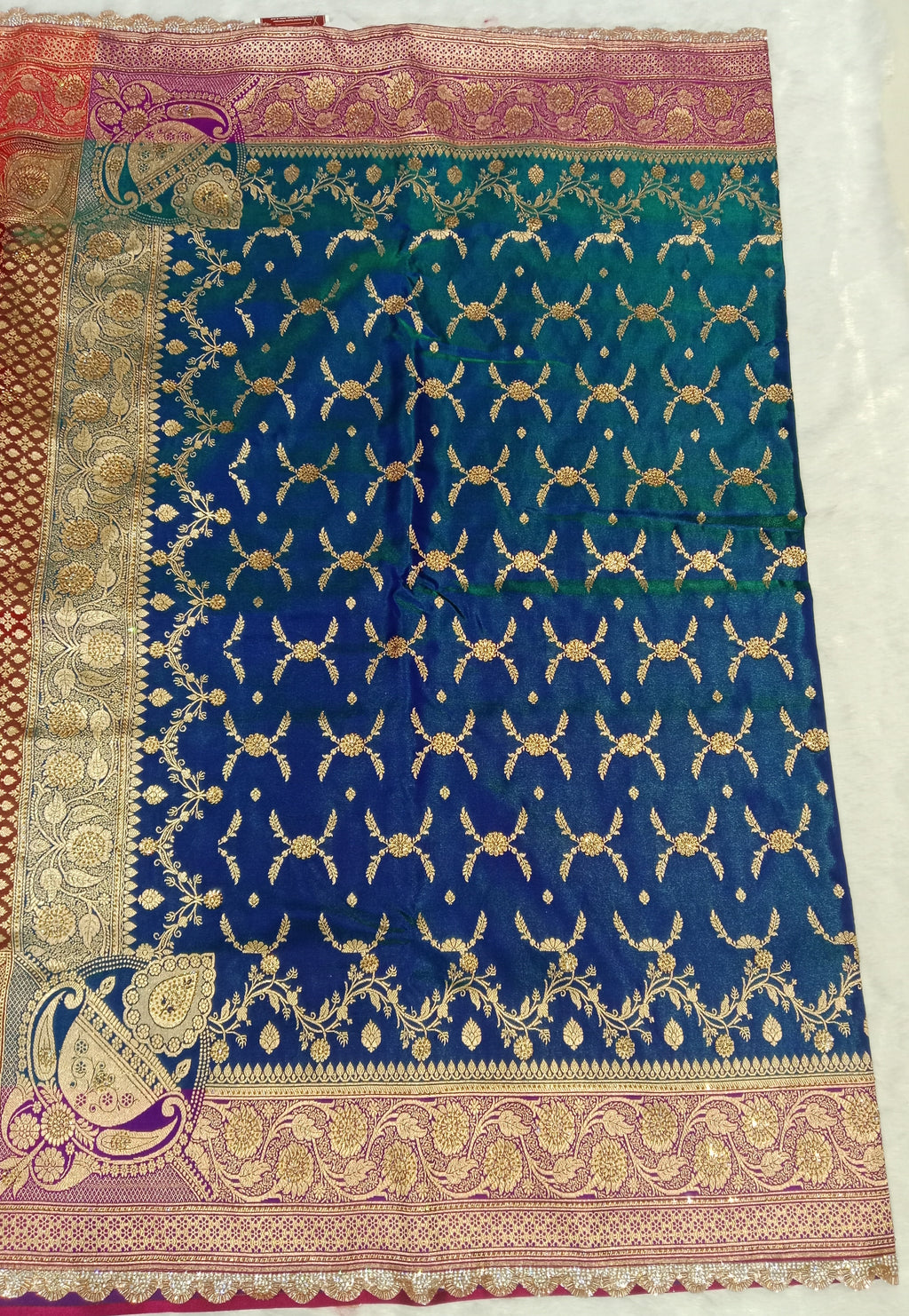 ROYAL BLUE RED BANARASI SILK SAREE