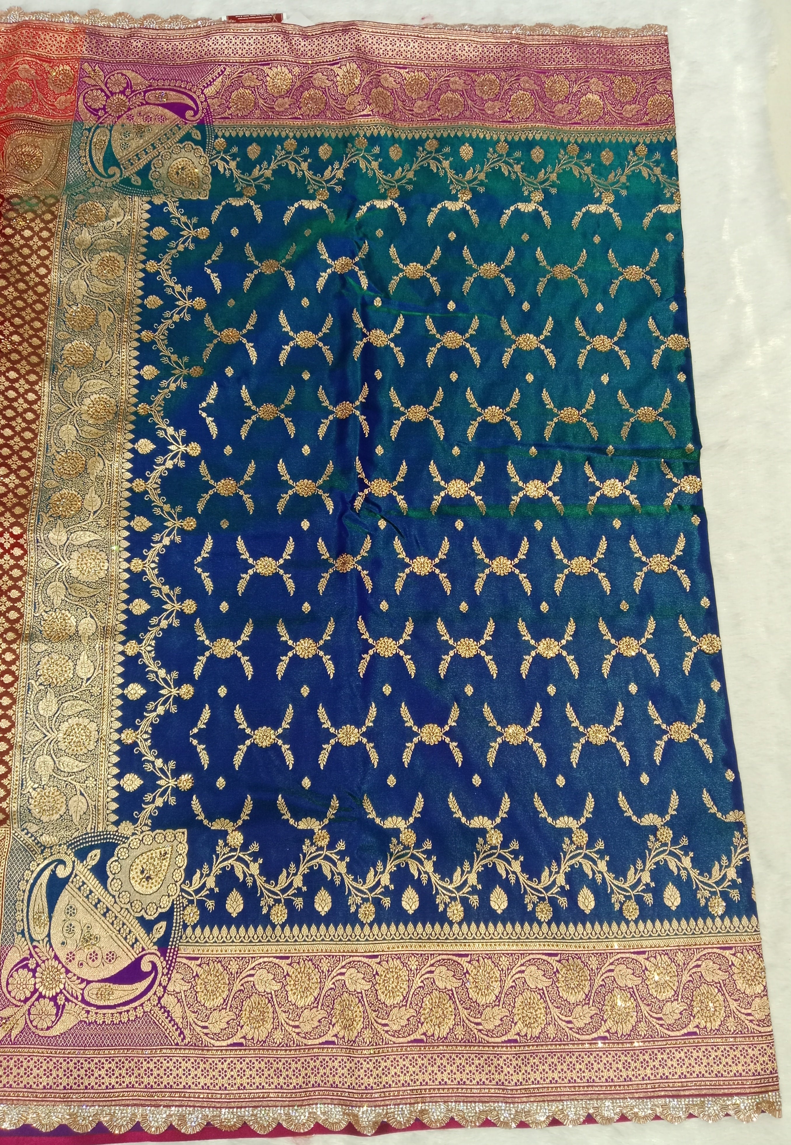 ROYAL BLUE RED BANARASI SILK SAREE