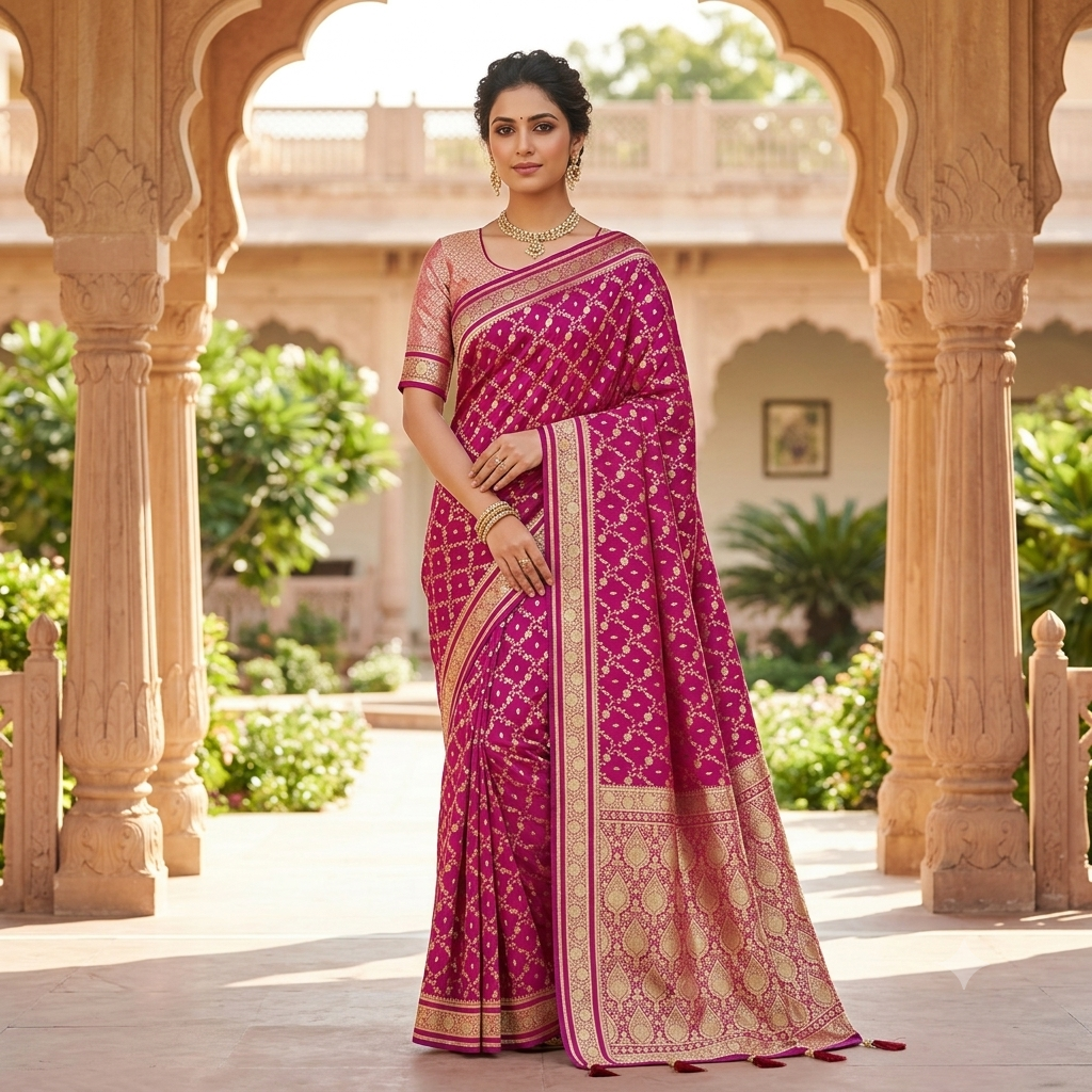 RANI PINK BANARASI SILK SAREE WITH GOLD ZARI JAAL