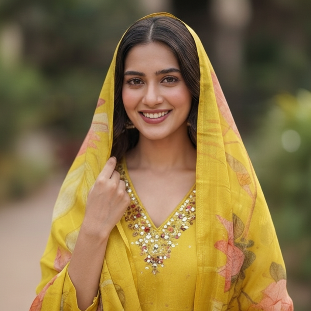 YELLOW CHANDERI KURTI SET