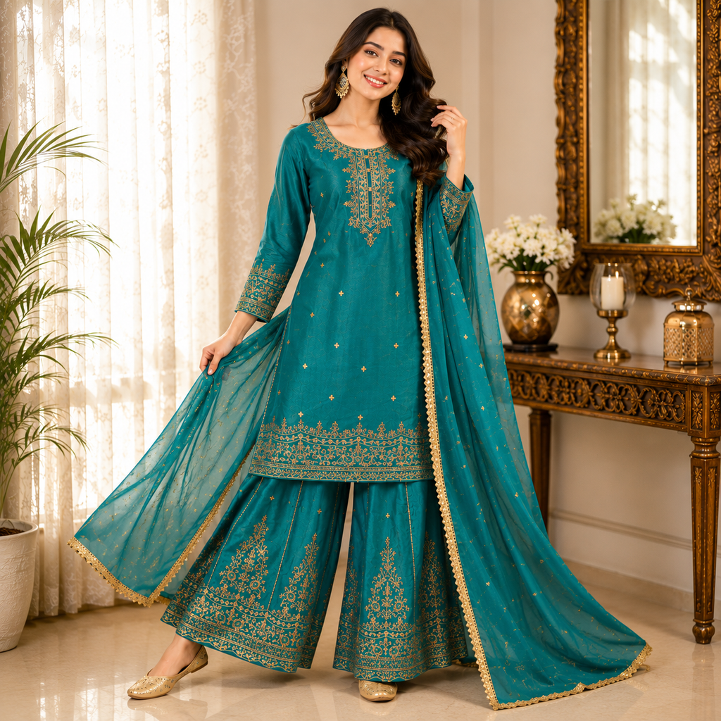 PEACOCK BLUE REGAL SHARARA