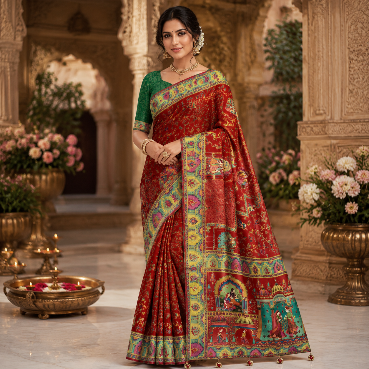 SINDOORI RED  MULTICOLOUR BANARASI SILK SAREE