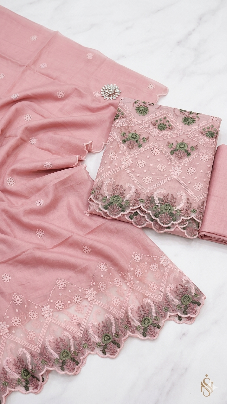 BLUSH PINK EMBROIDERED DRESS MATERIAL