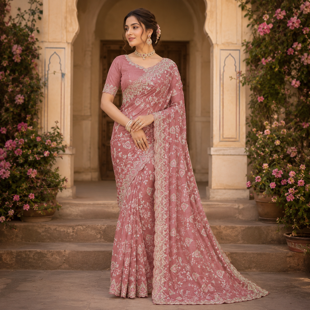 DUSTY ROSE ORGANZA SAREE