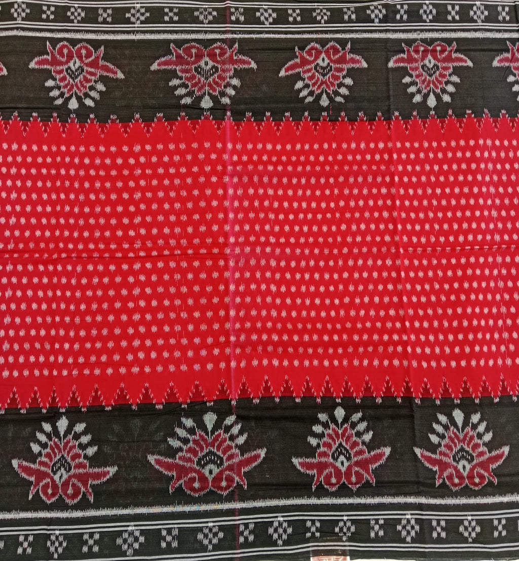 RED AND BLACK BAGRU BLOCK PRINT SAMBALPURI HANDLOOM COTTON SAREE