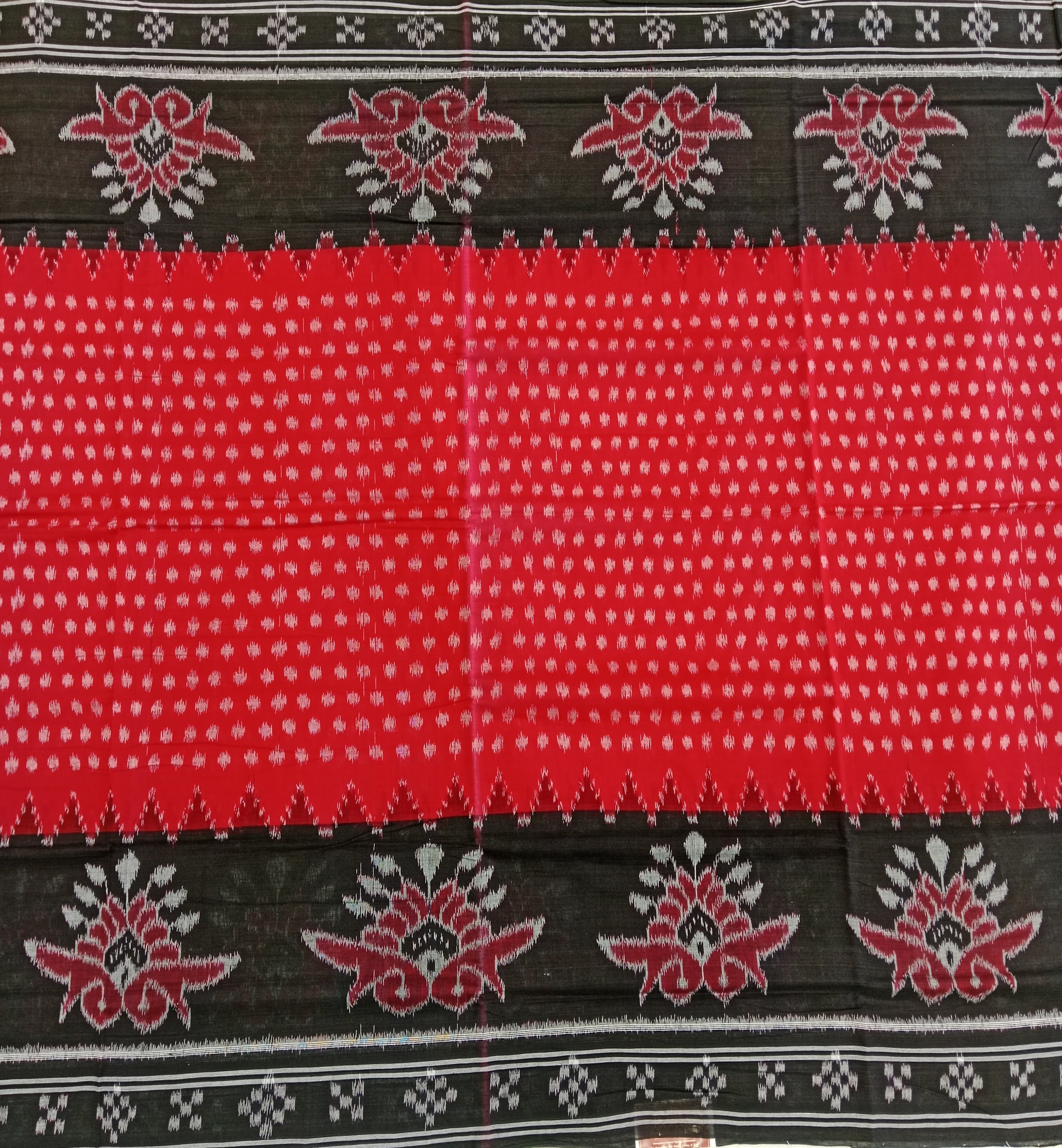 RED AND BLACK BAGRU BLOCK PRINT SAMBALPURI HANDLOOM COTTON SAREE