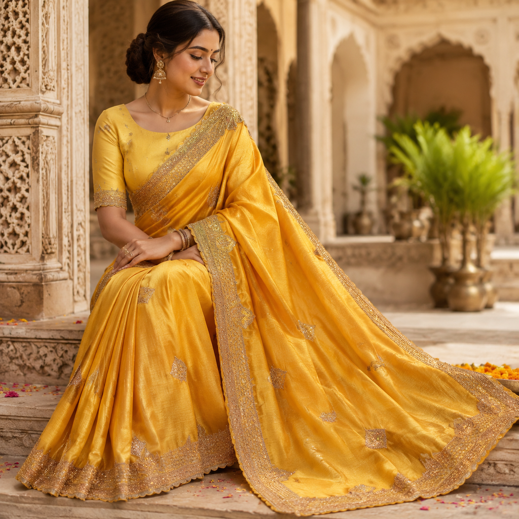 YELLOW FANCY SAREE