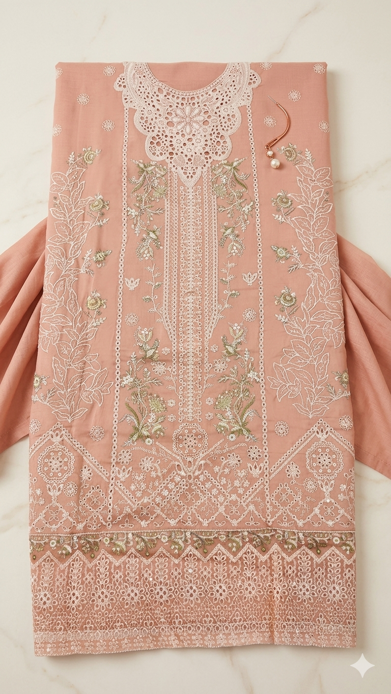 DUSTY PEACH EMBROIDERED DRESS MATERIAL