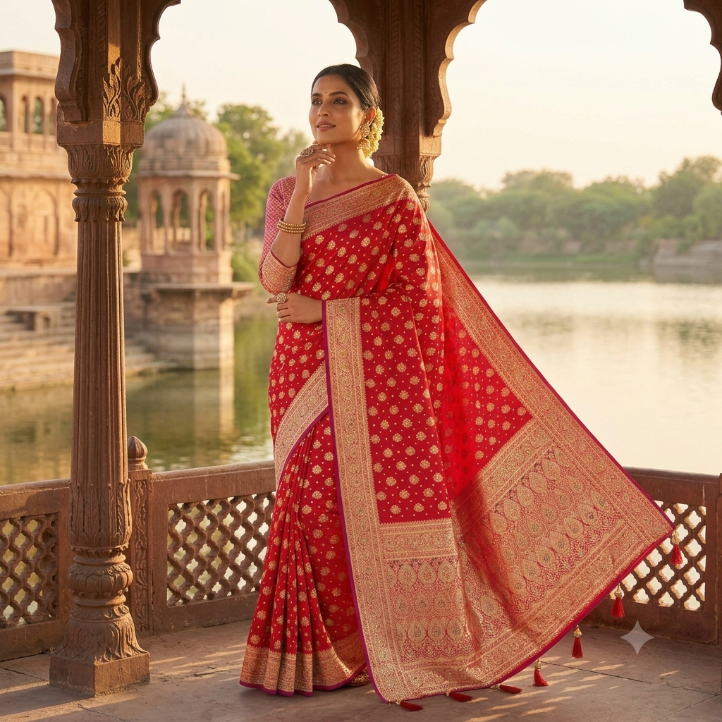 CLASSIC BRIDAL RED BANARASI SILK SAREE